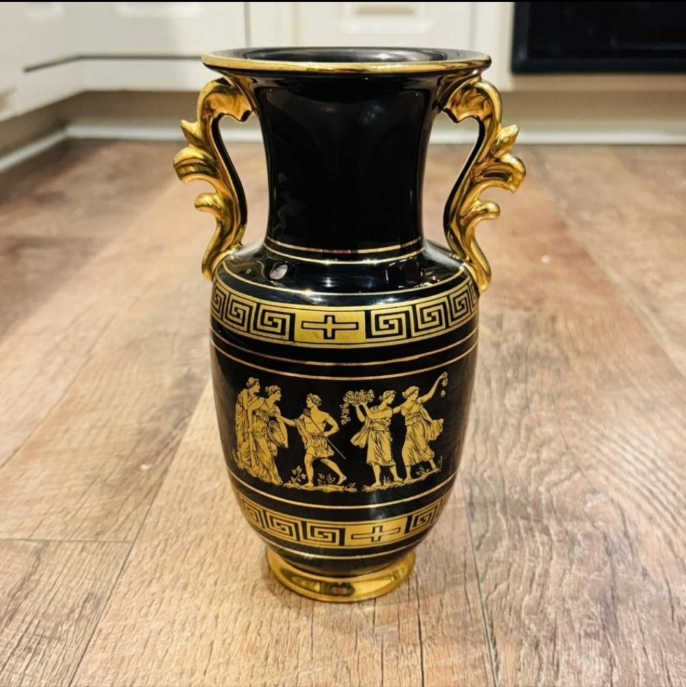 Beautiful Hand Made Historical Large Greek Vase 24k Gold Plated